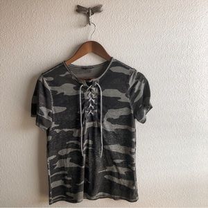 Lucky Brand Camo Lace Up Tee Shirt